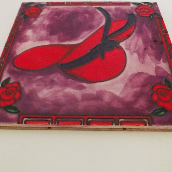 Red Hat Society Trivet Hot Plate Tile 8" Square - Picture 2 of 3